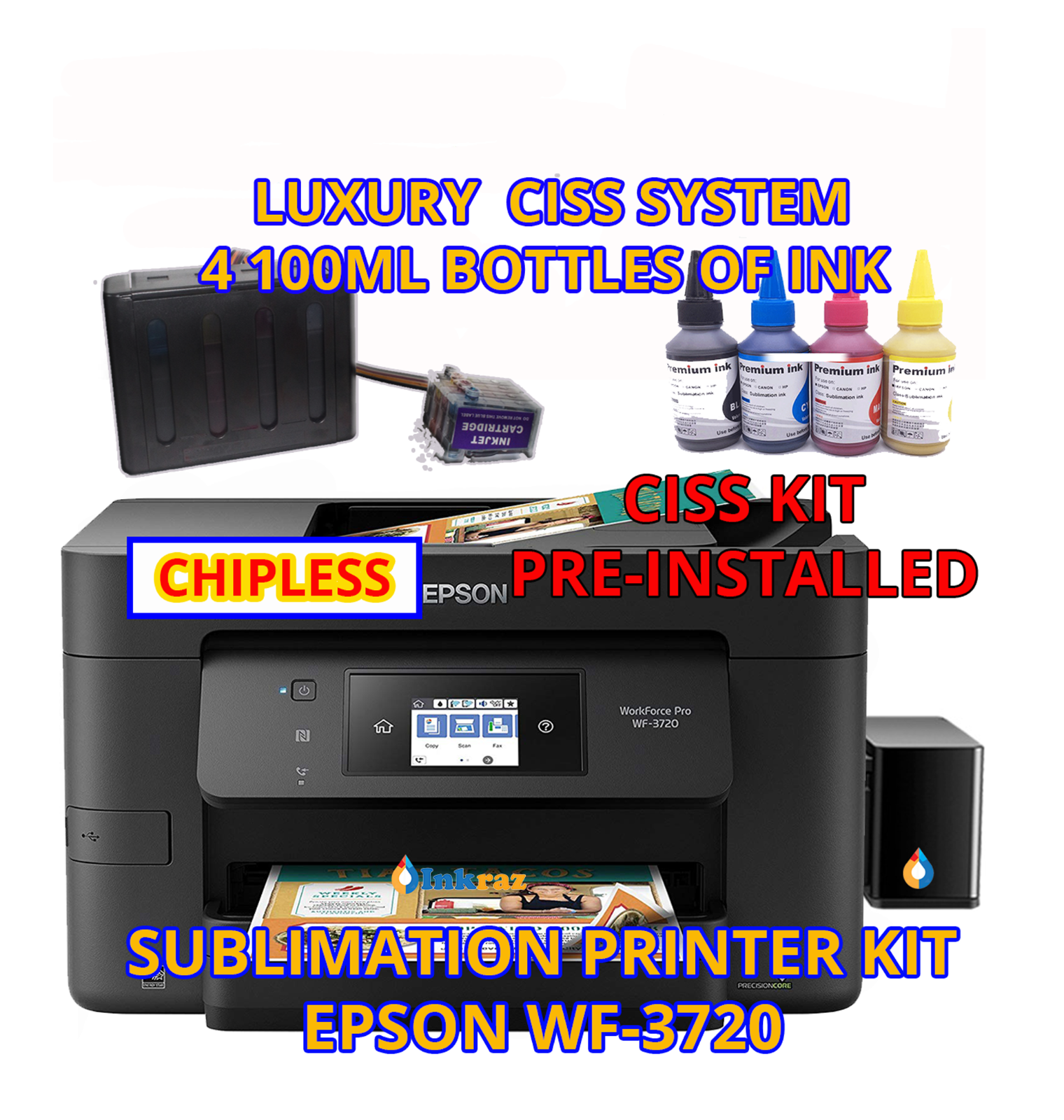 Epson Wf 3720 Sublimation Printer Bundle With Ciss Kit Sublimation Ink Flidbe 6787